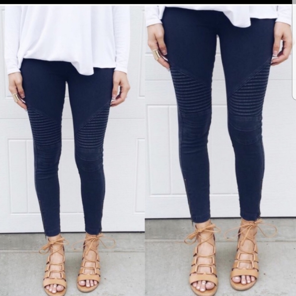 RELISTED Navy moto biker jean leggings - Picture 1 of 8